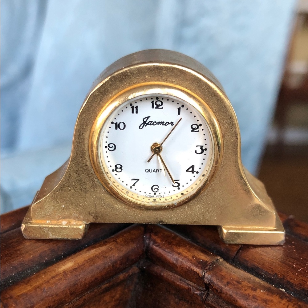 Vtg Jacmor goldtone miniature clock